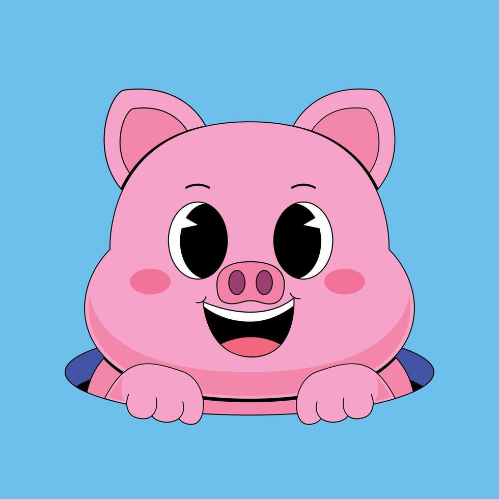 A cartoon pig with big eyes and a smile vector
