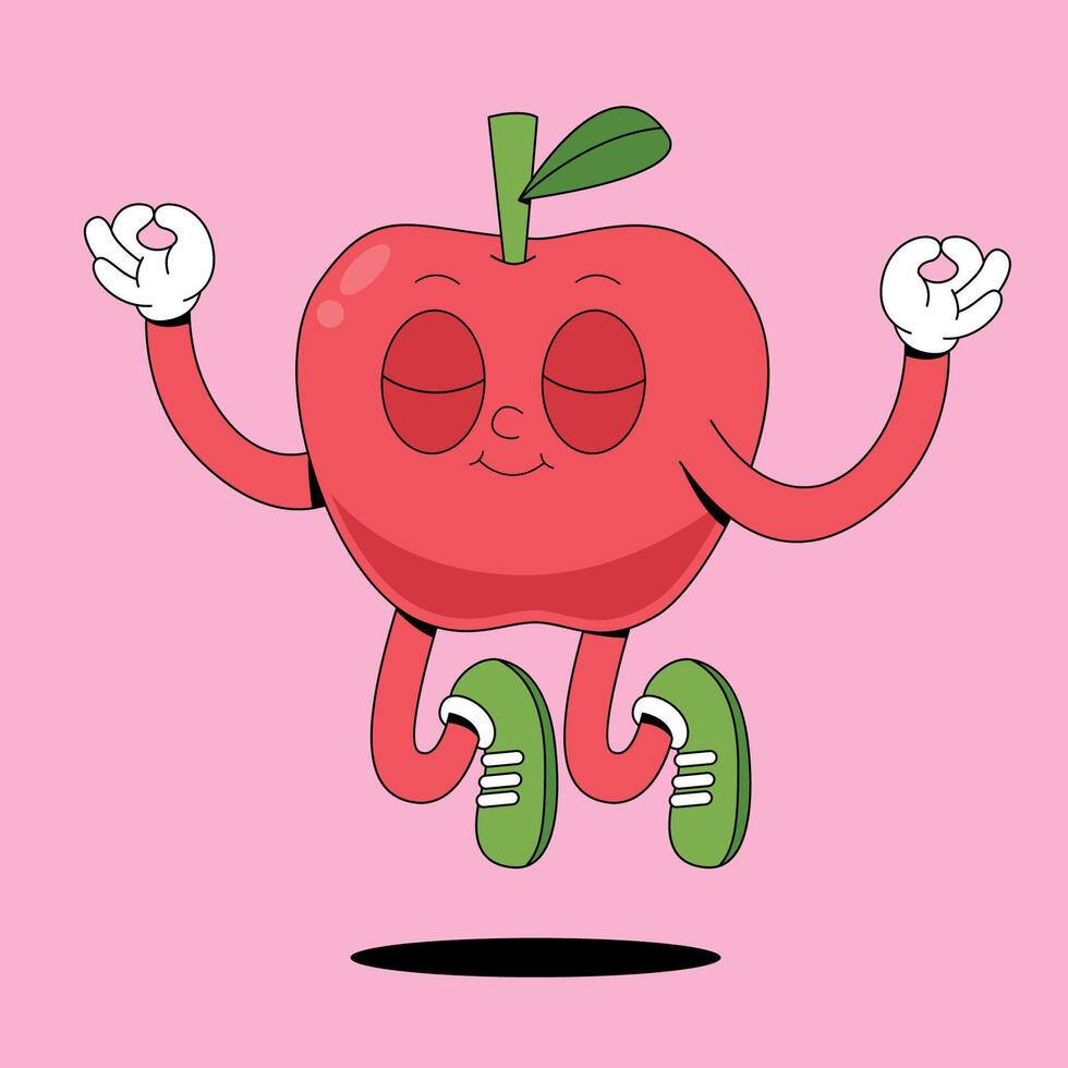 An apple character with arms and legs in the air vector