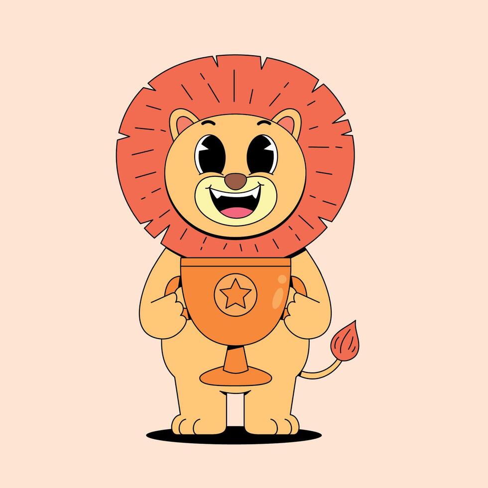 A cartoon lion holding a trophy vector