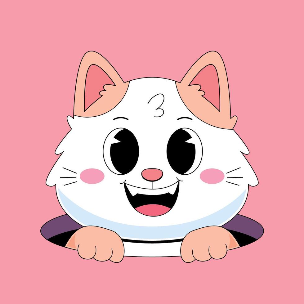 A cartoon cat with big eyes and a pink background vector