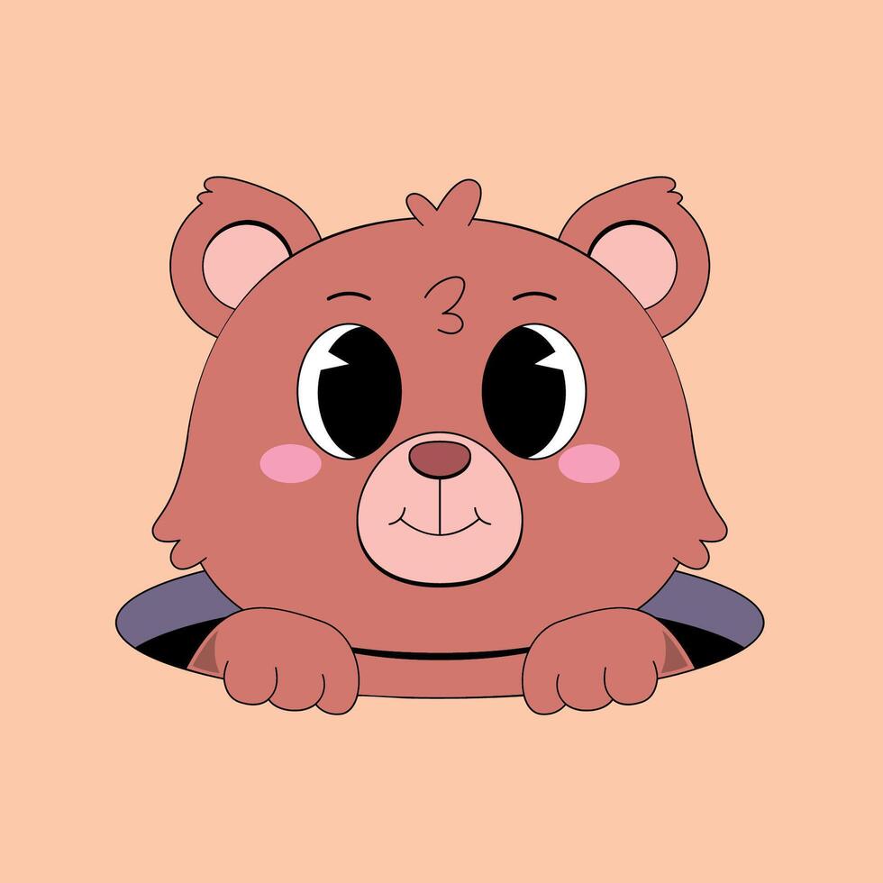 A cartoon bear with big eyes and a pink background vector