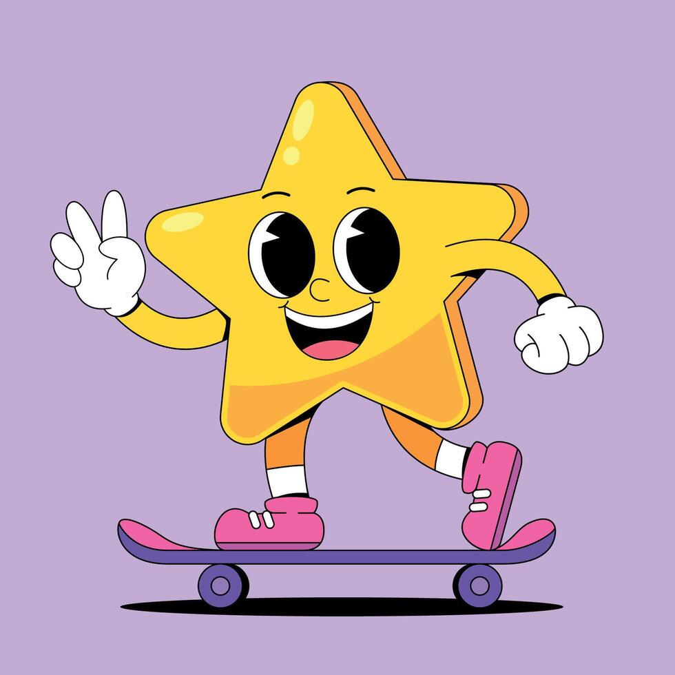 A cartoon star on a skateboard vector