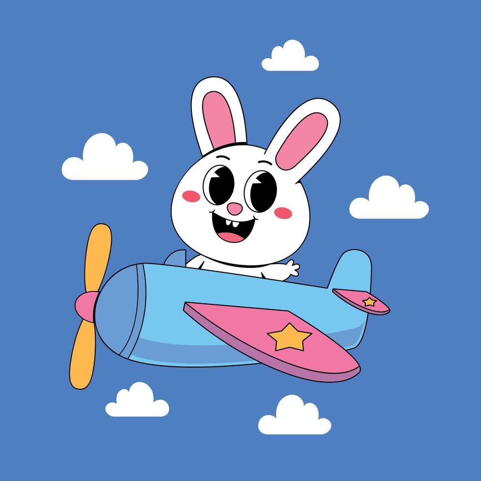A cartoon bunny flying in an airplane vector