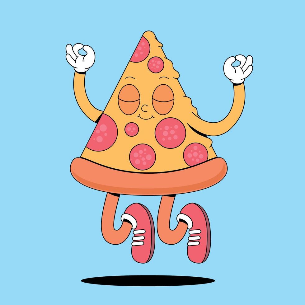 A cartoon slice of pizza with arms up in the air vector