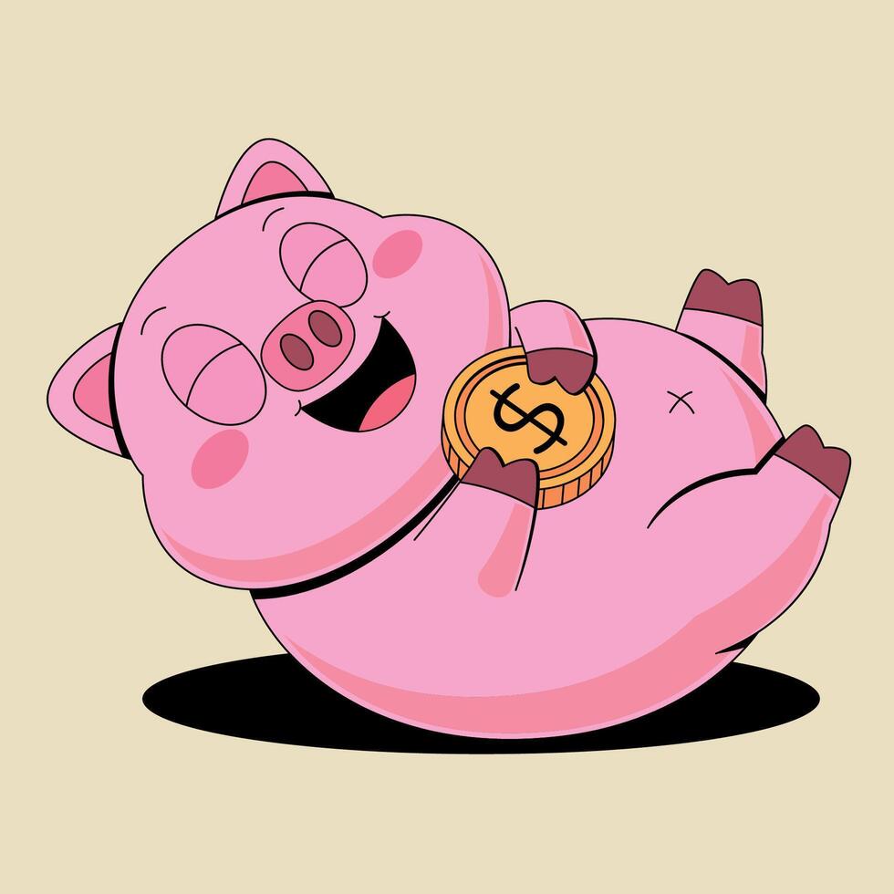 A cartoon pig with a dollar sign on its back vector