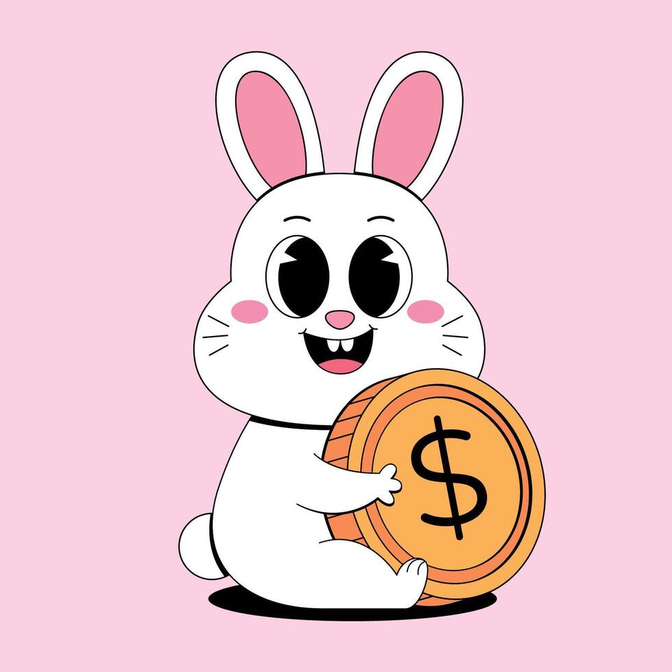 A cartoon bunny holding a dollar coin vector