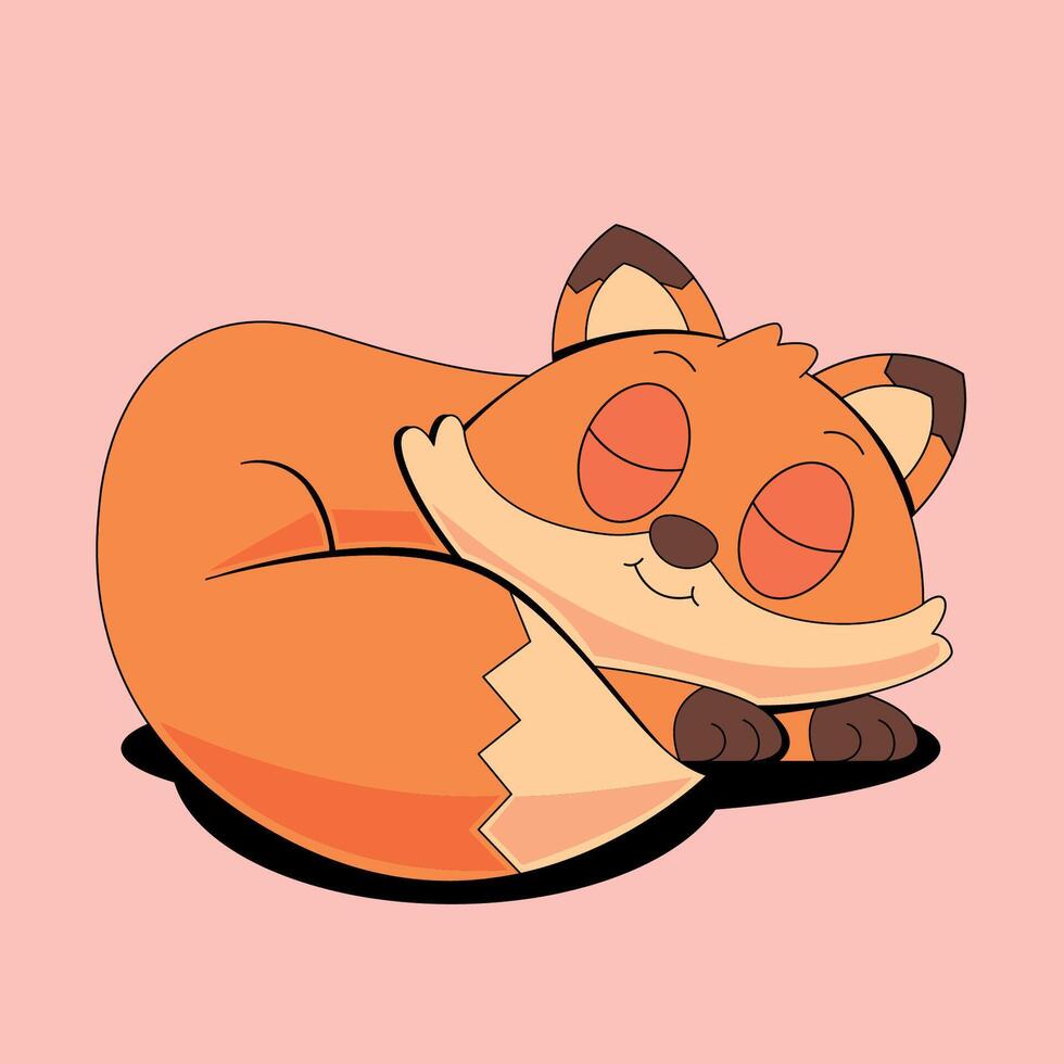 A cartoon fox sleeping on a pink background vector