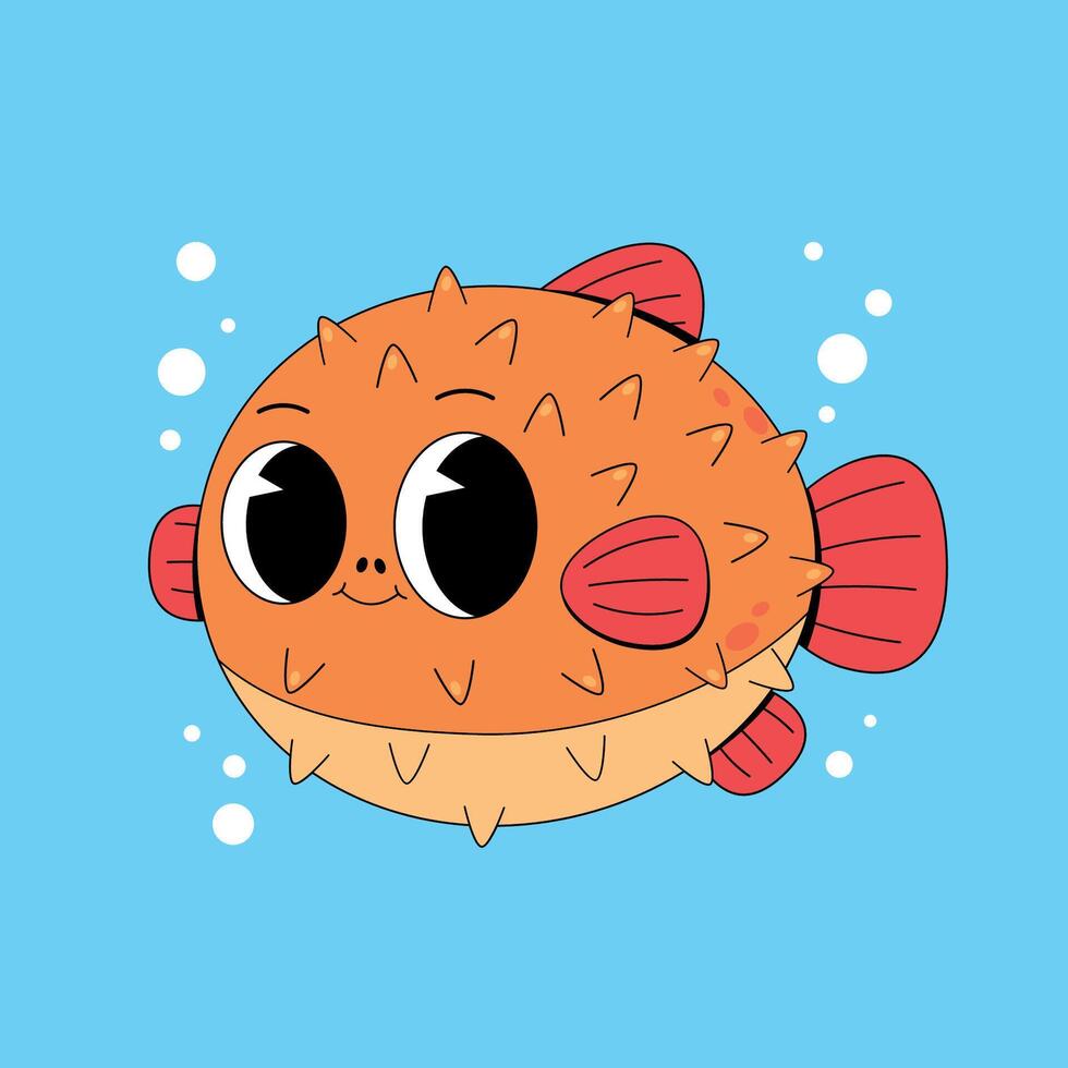 A cartoon puffer fish with big eyes and a big nose vector