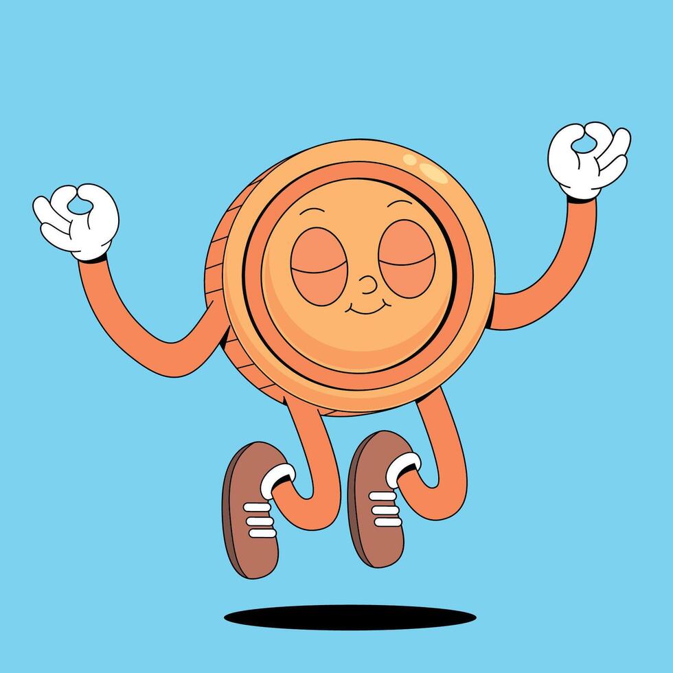 A cartoon character of a coin jumping up and down vector