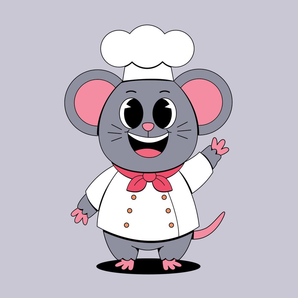 Cartoon mouse in chef hat with pink bow vector