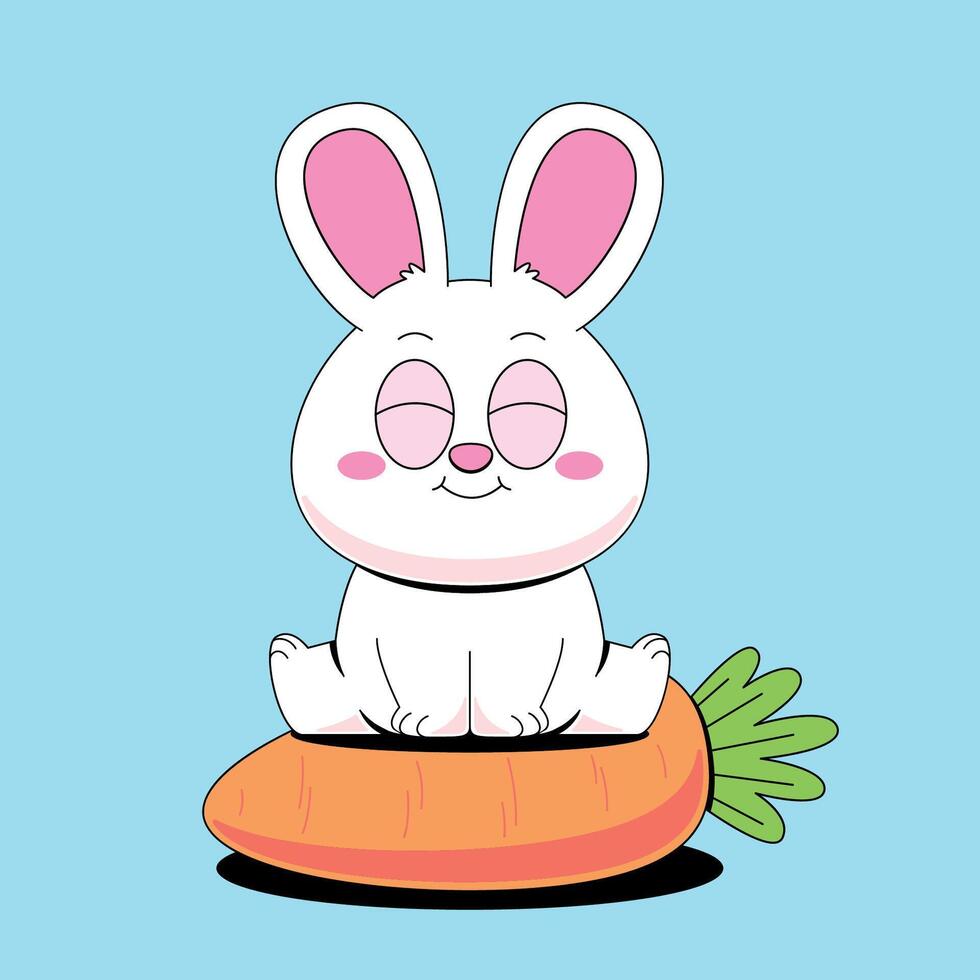 A cartoon rabbit sitting on top of a carrot vector