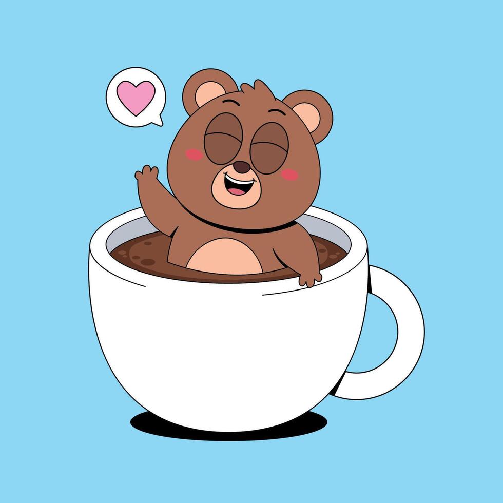 A cartoon bear sitting in a cup of coffee vector