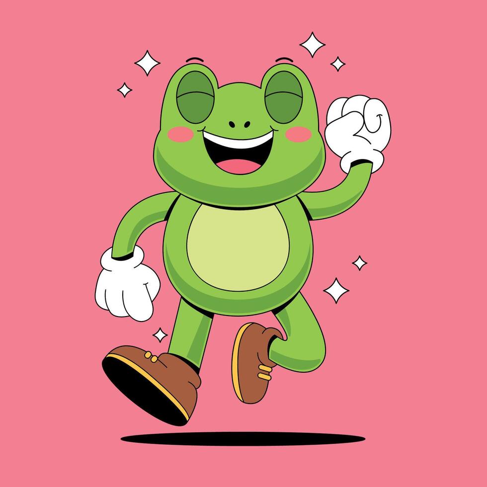 A cartoon frog running on pink background vector