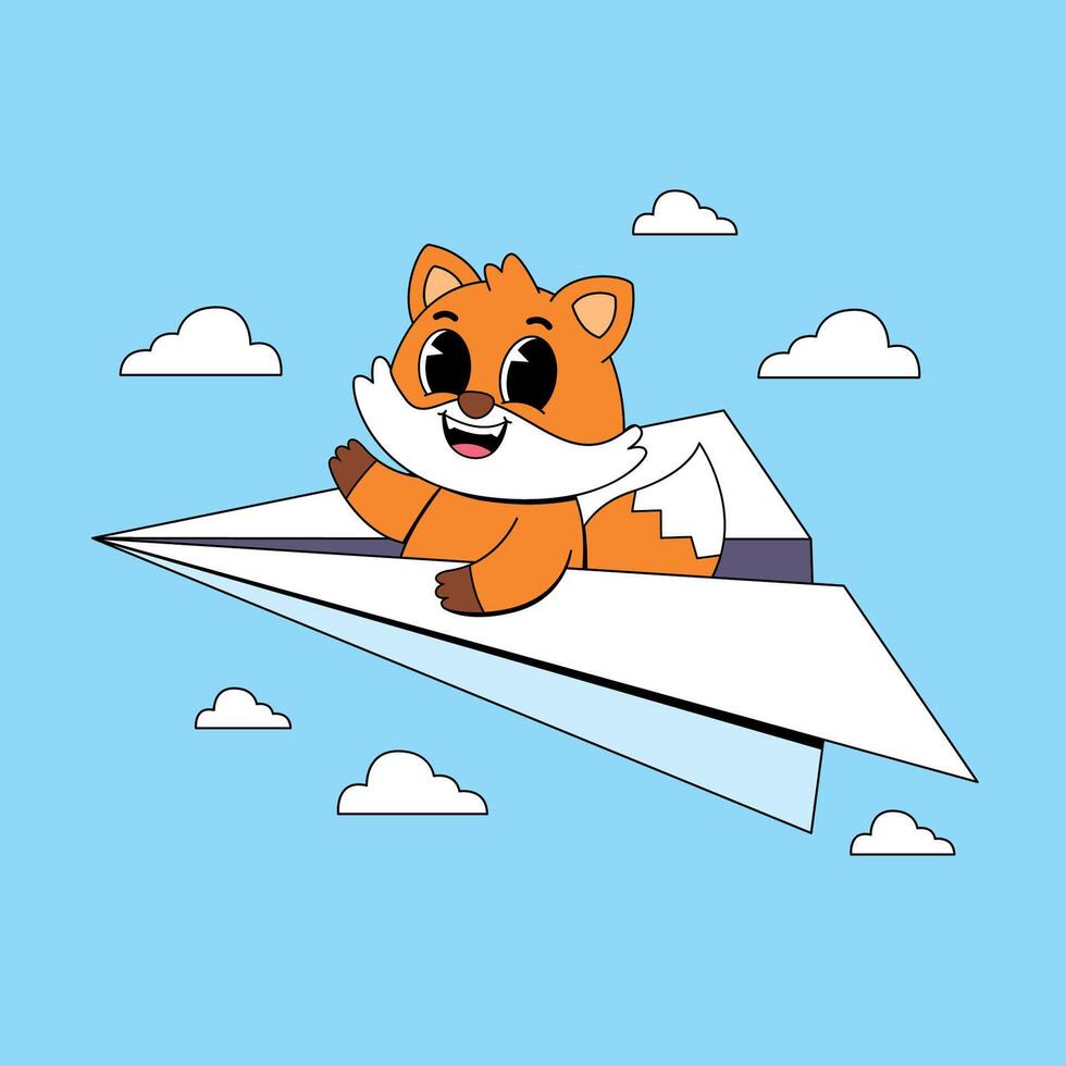 Fox on paper airplane vector