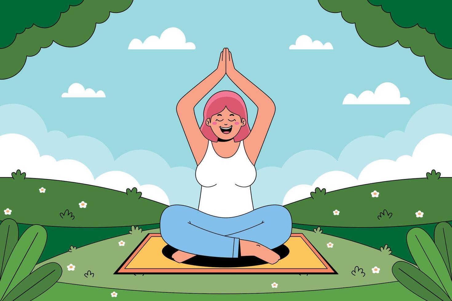 A woman is sitting in a yoga pose in the grass vector