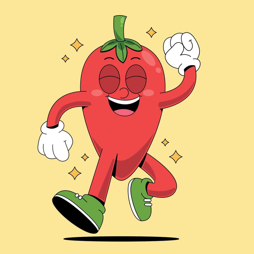 A cartoon red pepper character running with his arms outstretched vector