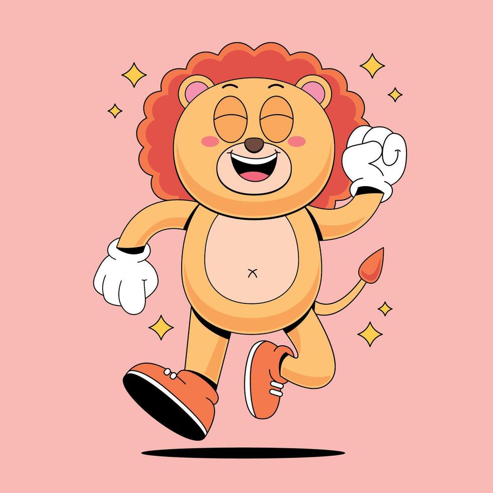 A cartoon lion running with his arms up vector