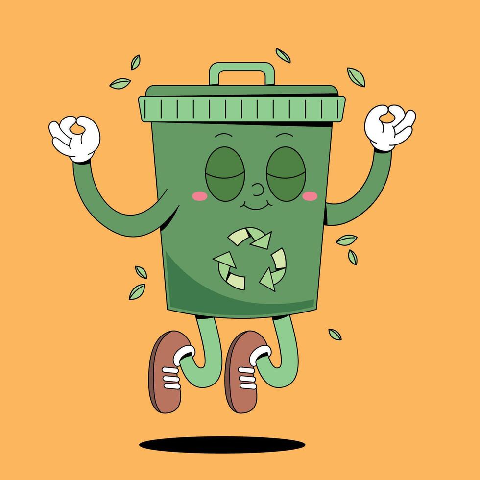 Cartoon trash can character running and jumping vector