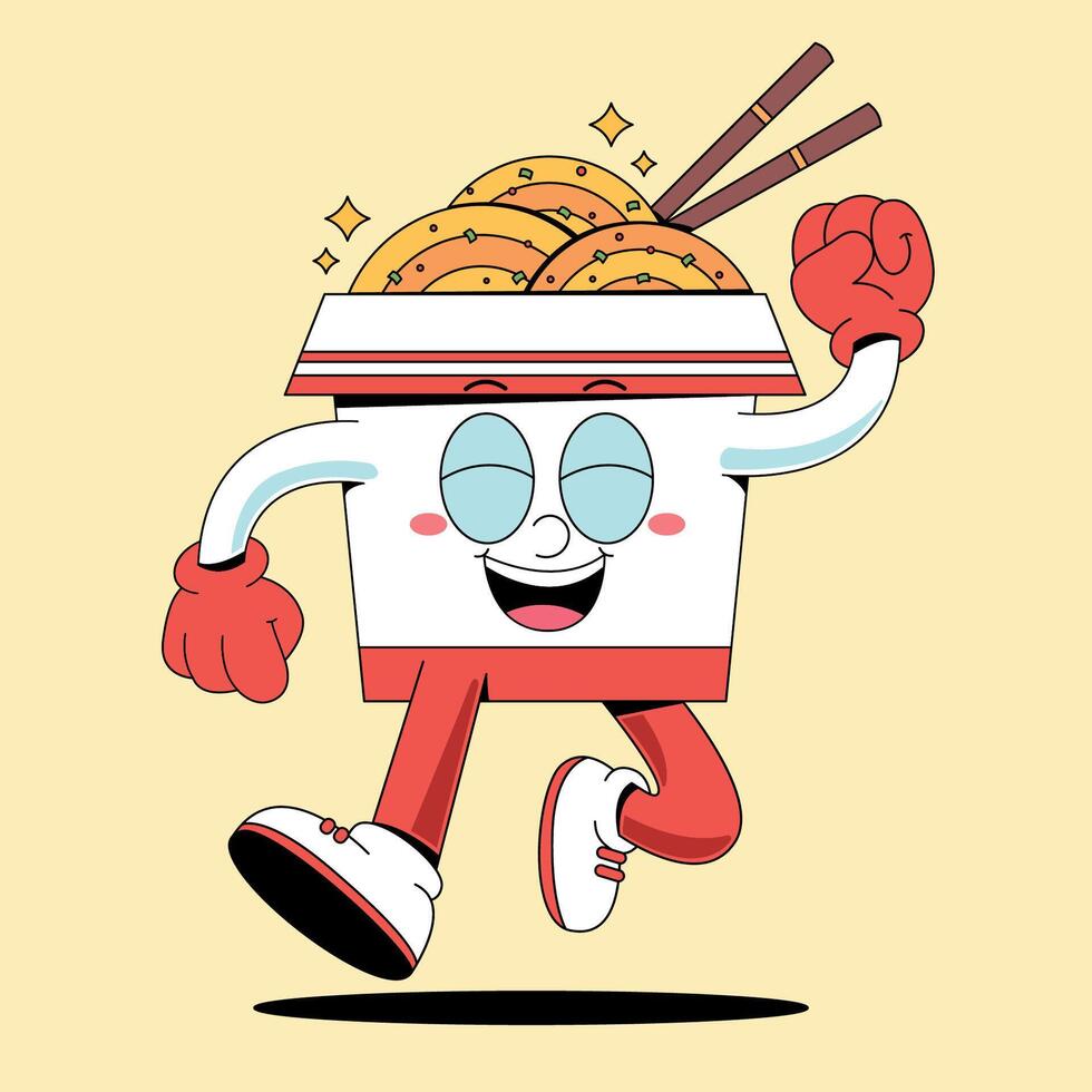 A cartoon character running with chopsticks vector