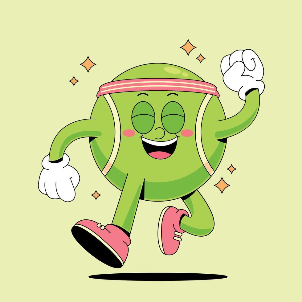 A cartoon tennis ball character running with a smile vector