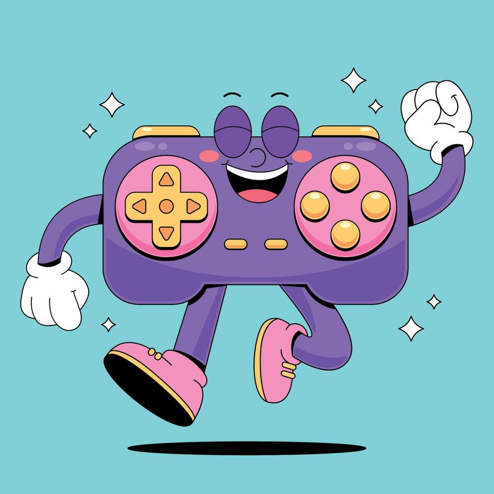 A cartoon character holding a controller vector