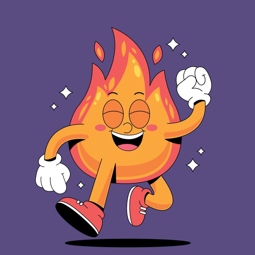 A cartoon fire character running and smiling vector