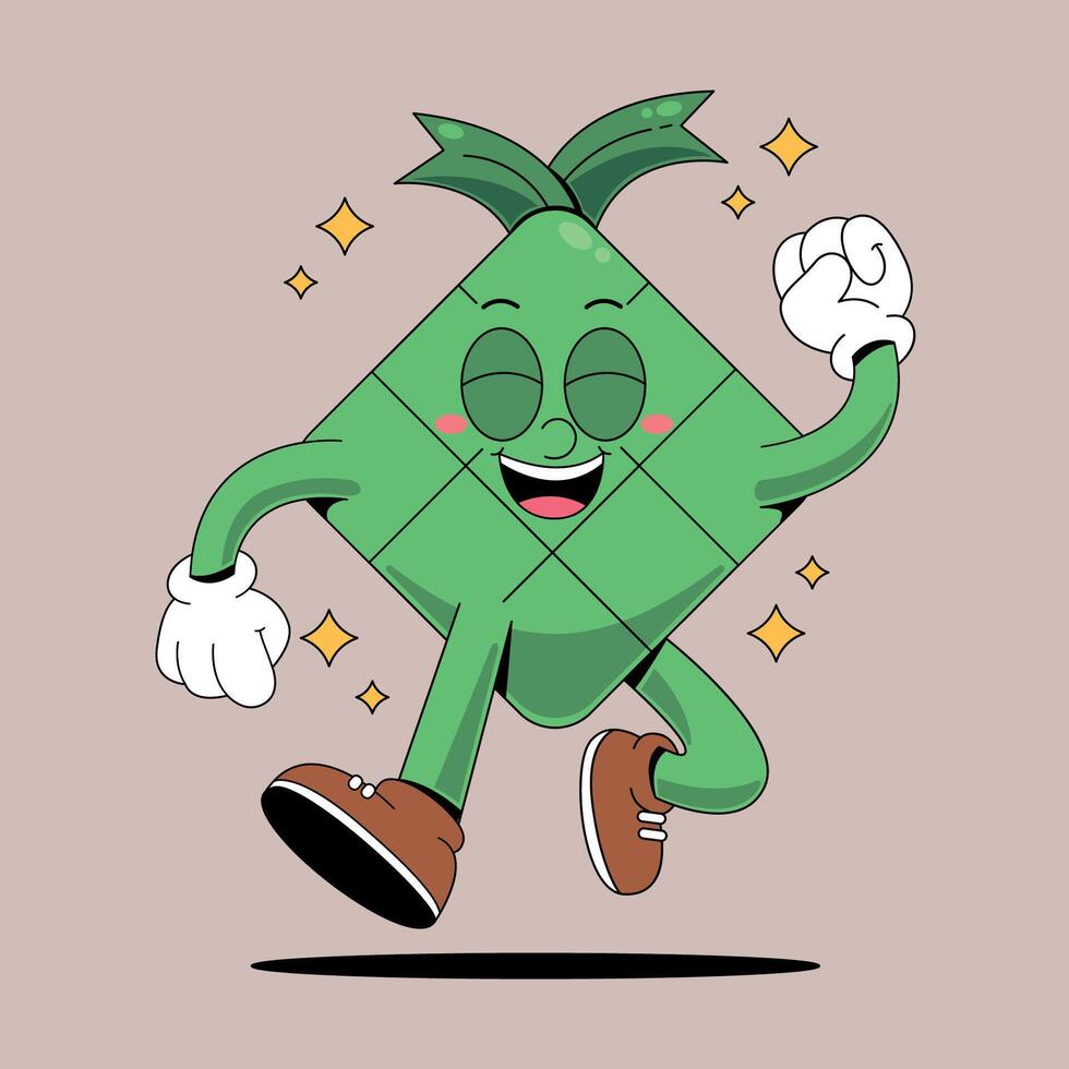 A cartoon green vegetable character running and jumping vector