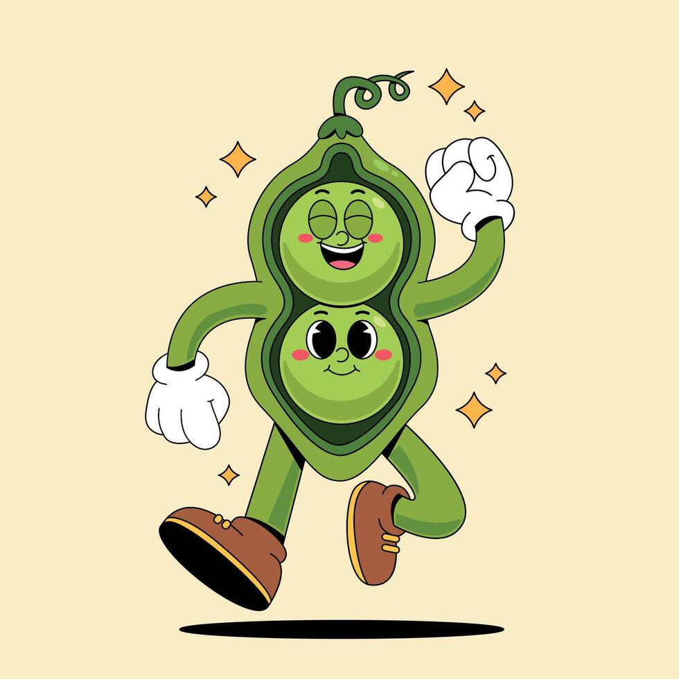 A cartoon character of a green pea pod running vector