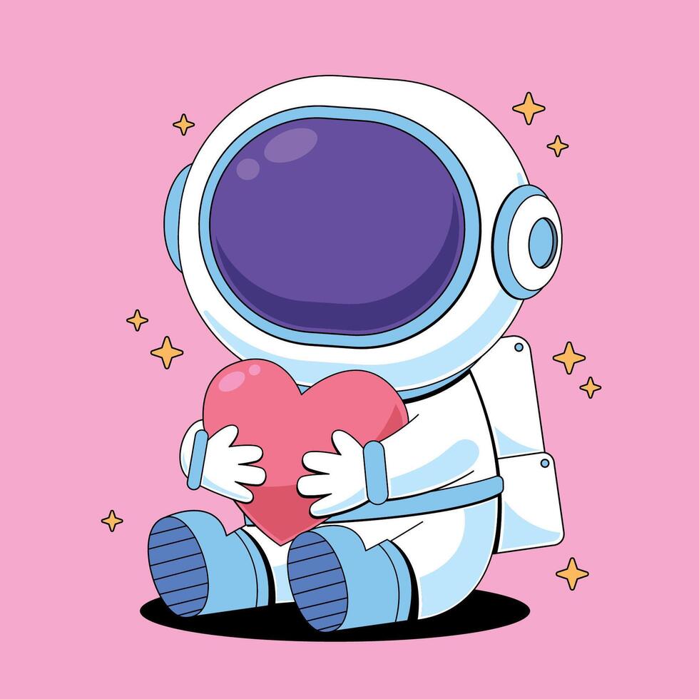 An astronaut holding a heart in his hands vector