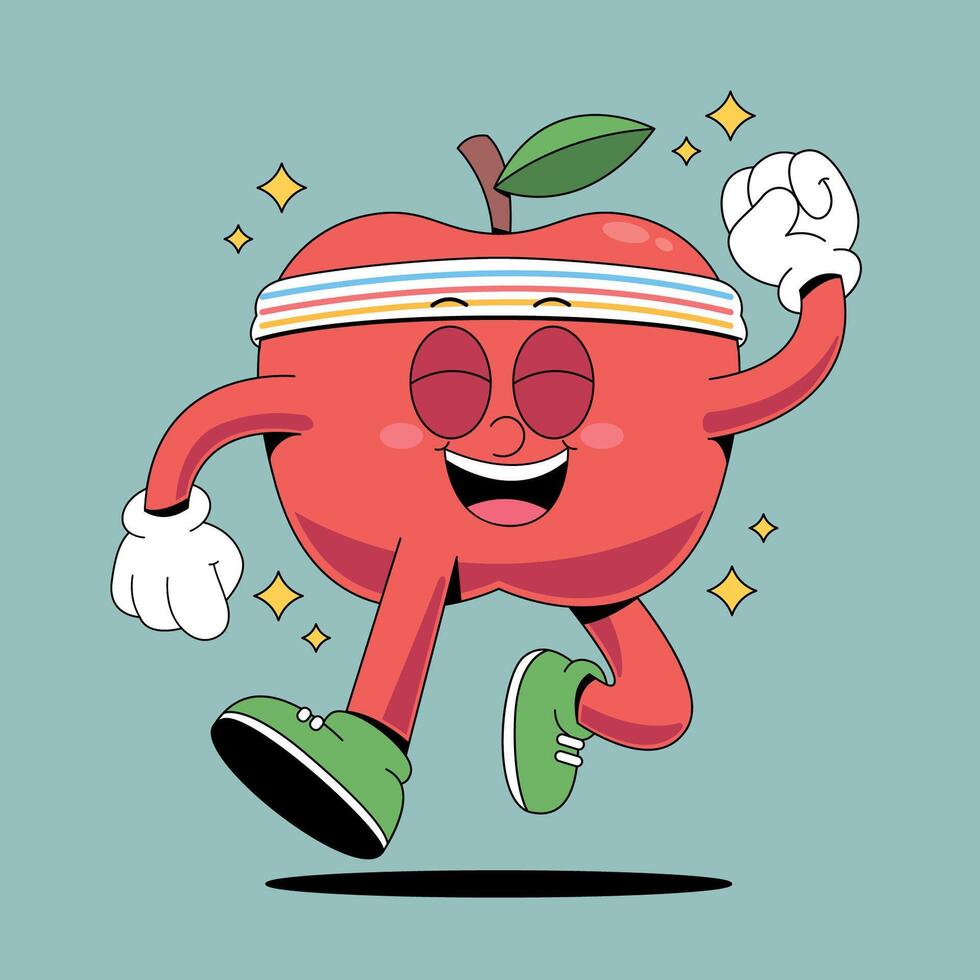 An apple character running with a bandana on vector