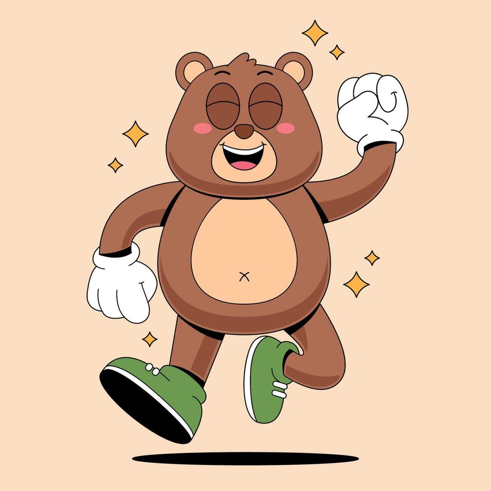 A cartoon bear running with his arms up vector