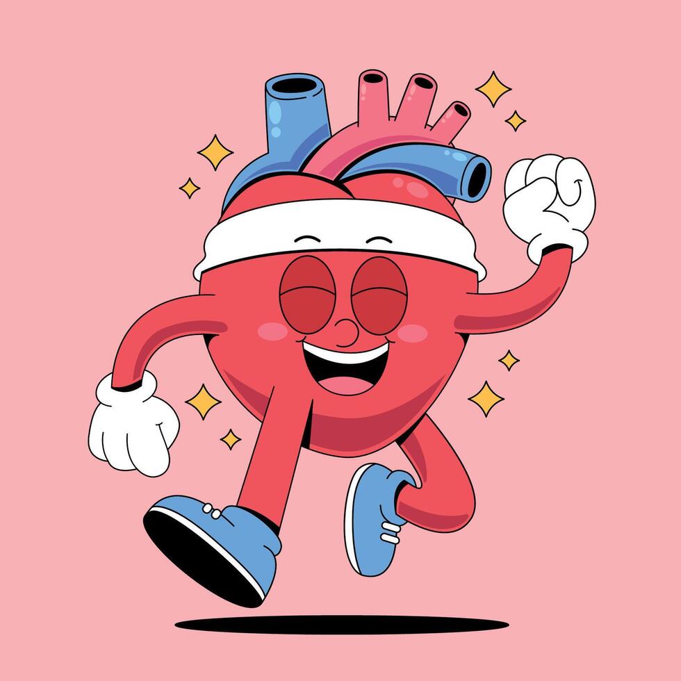 Cartoon heart running with a headband and glasses vector