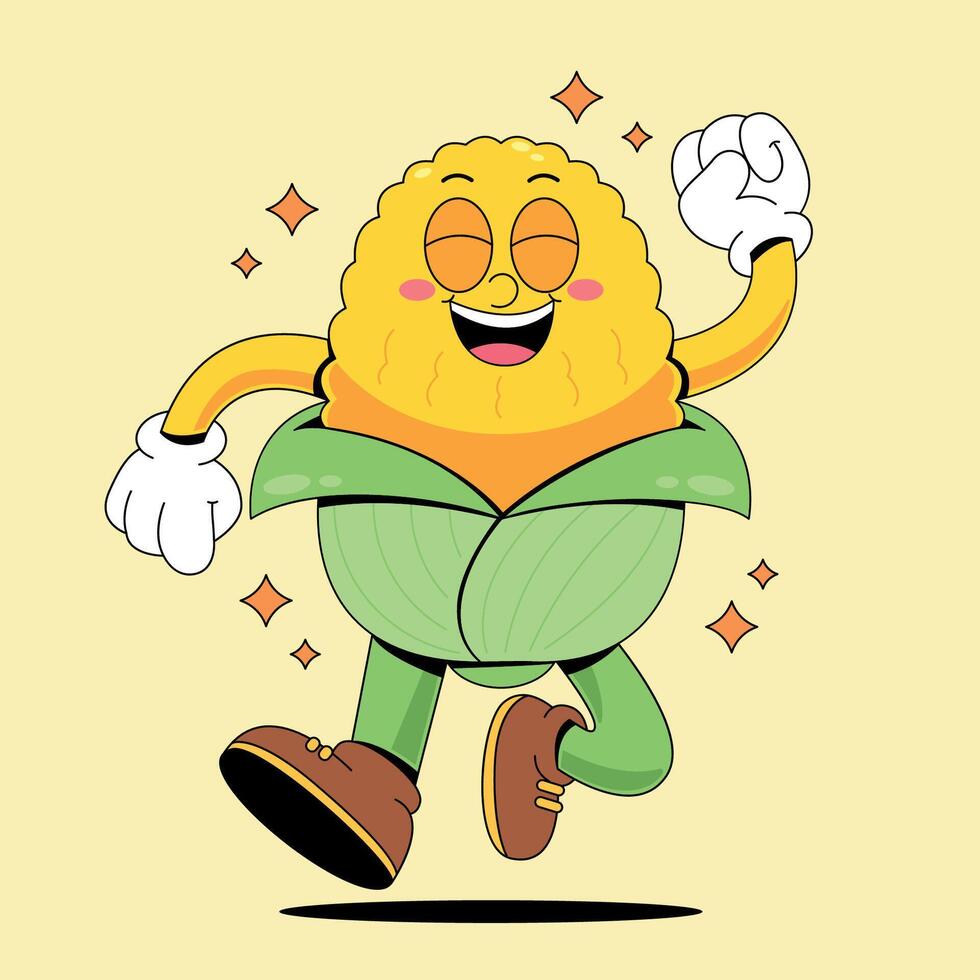 A cartoon character of a corn running vector