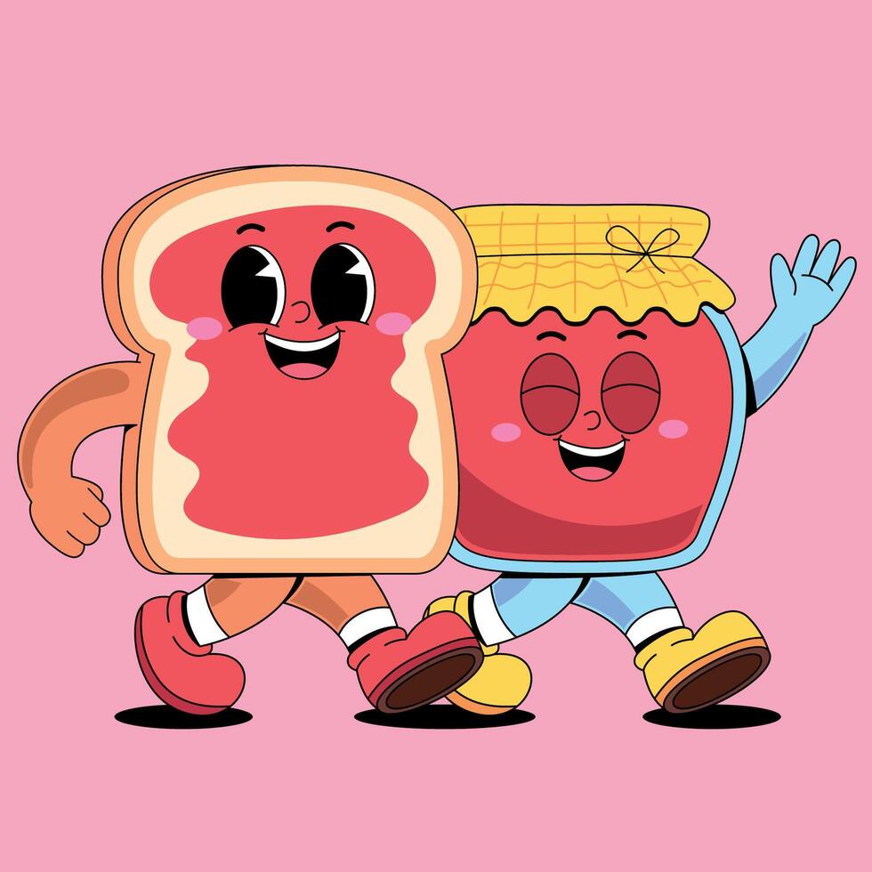 Two cartoon characters are holding hands and running vector