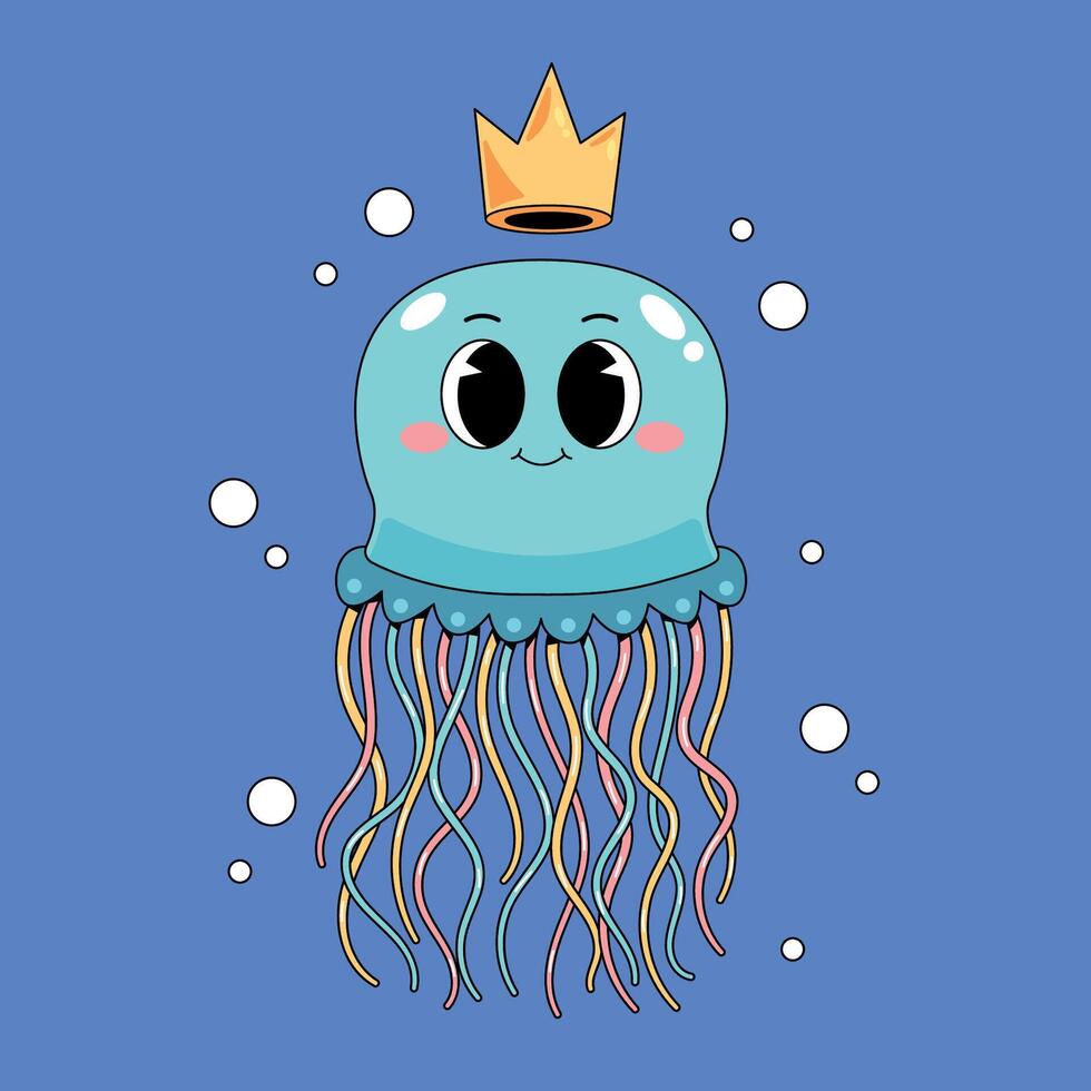 A cartoon jellyfish with a crown on its head vector