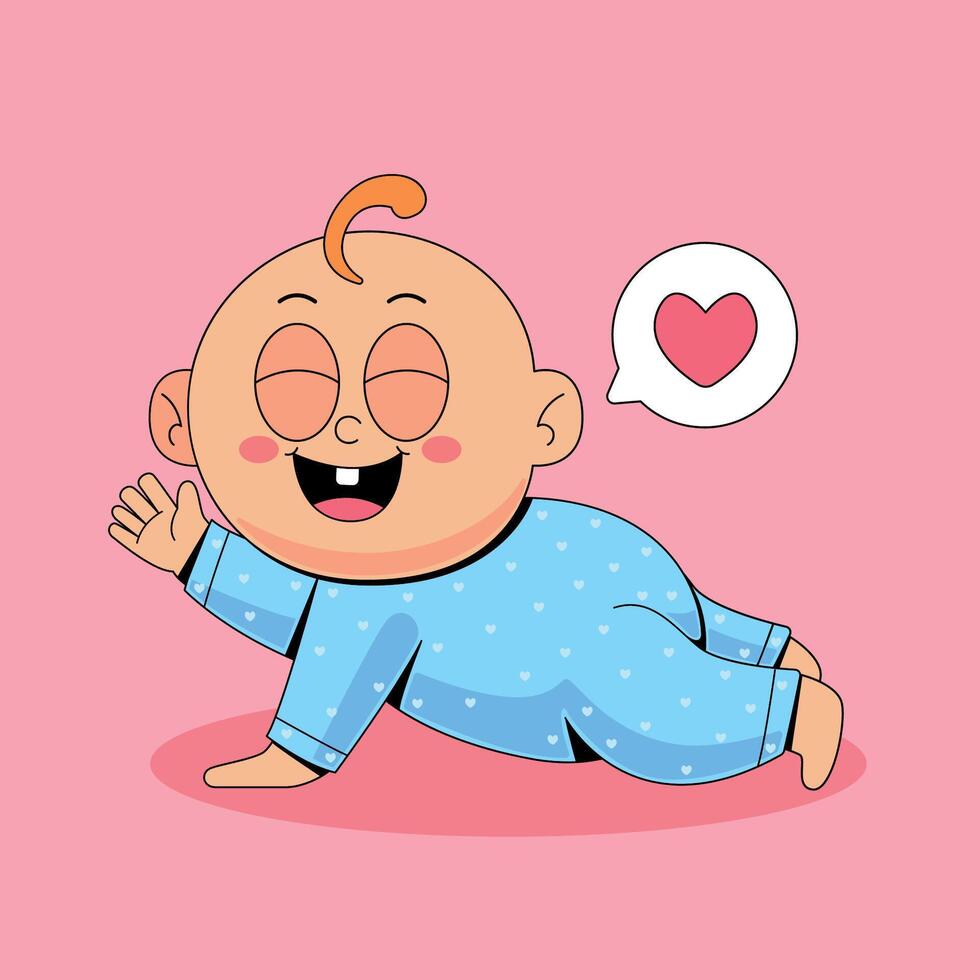 Cartoon baby laying on the floor with a heart vector