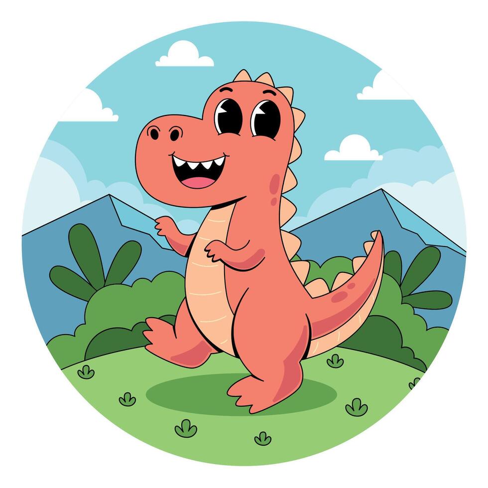 A cartoon dinosaur standing in the grass vector