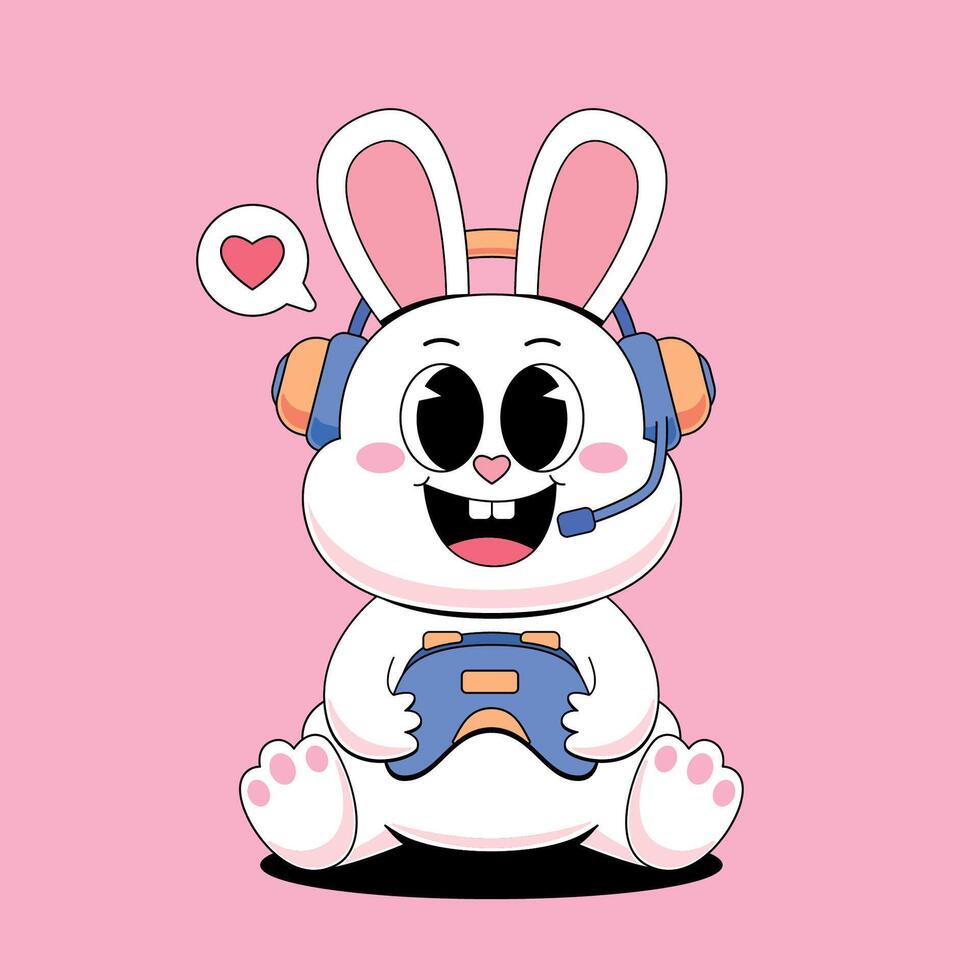 A cartoon bunny with headphones and a heart vector