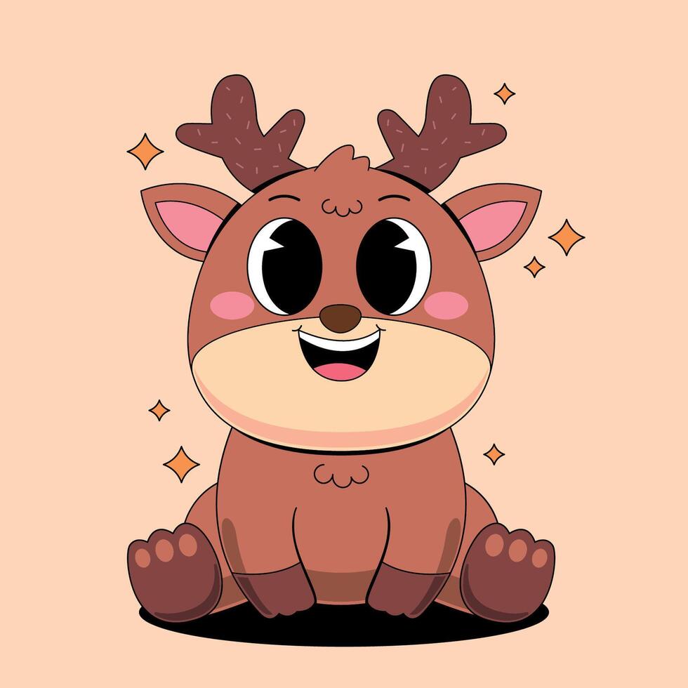 Cute cartoon deer with big eyes and horns vector