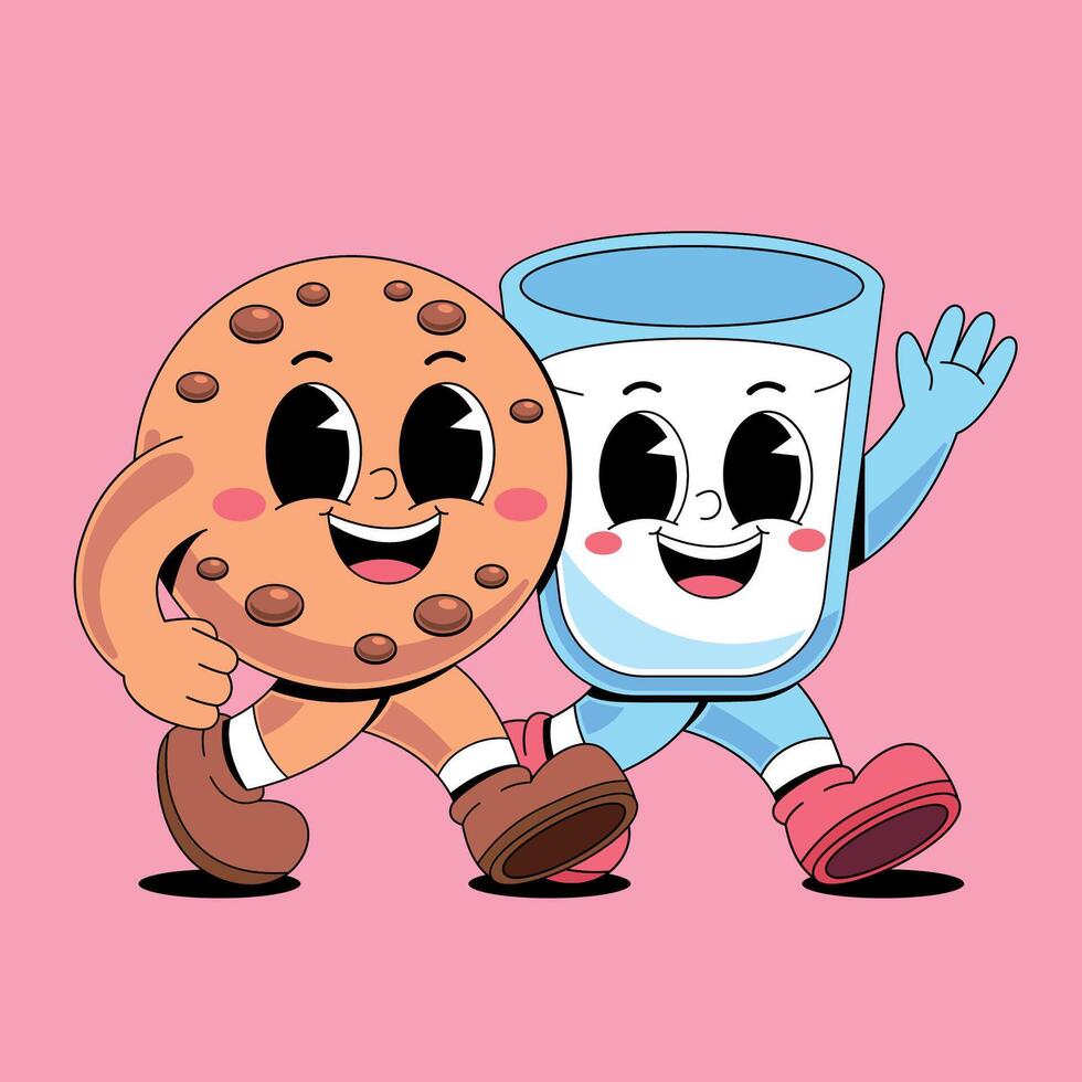 A cartoon cookie and milk are running together vector