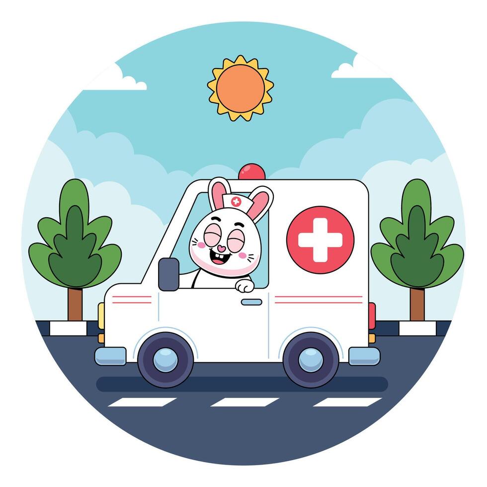 An ambulance with a bunny driving it vector
