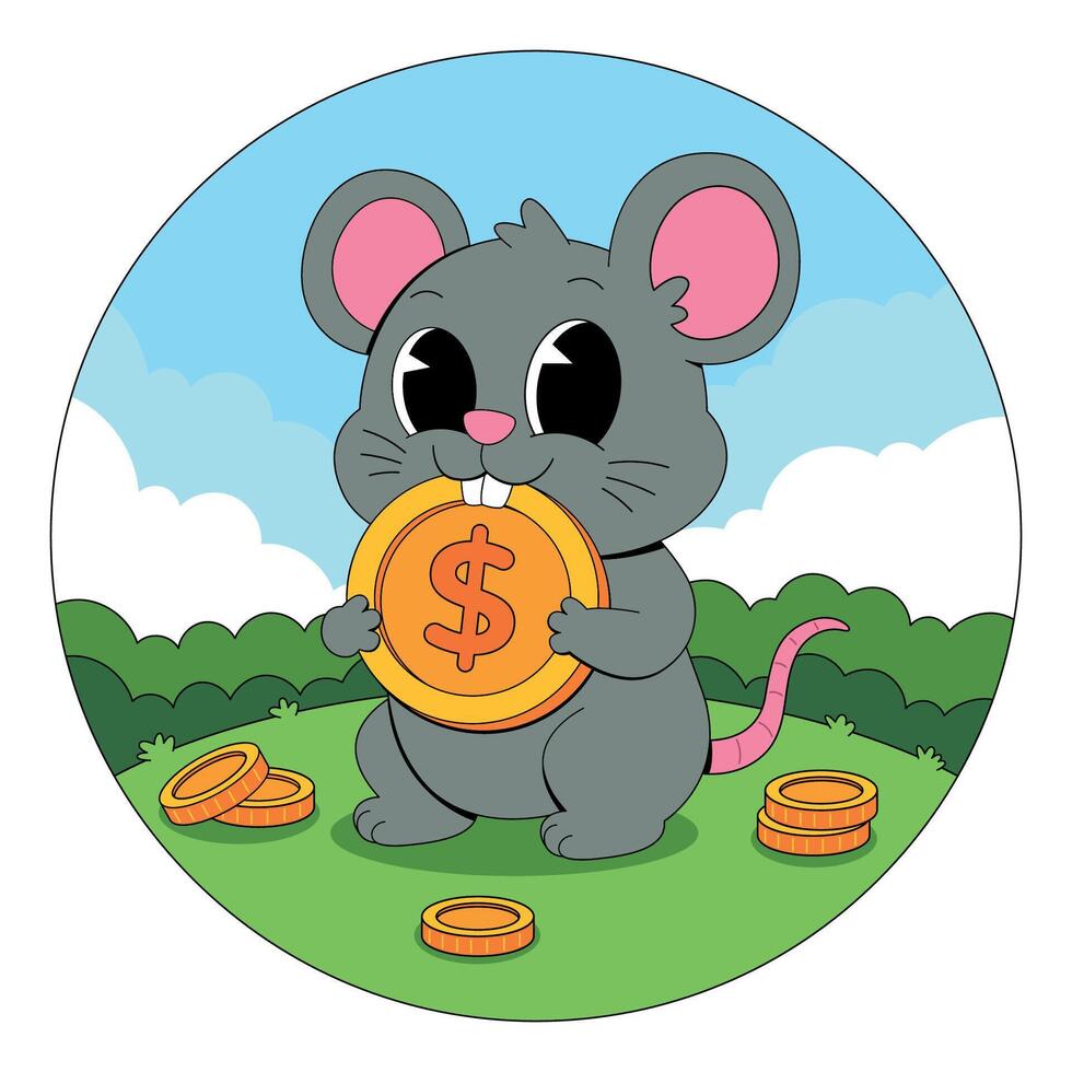Mouse holding dollar coin vector