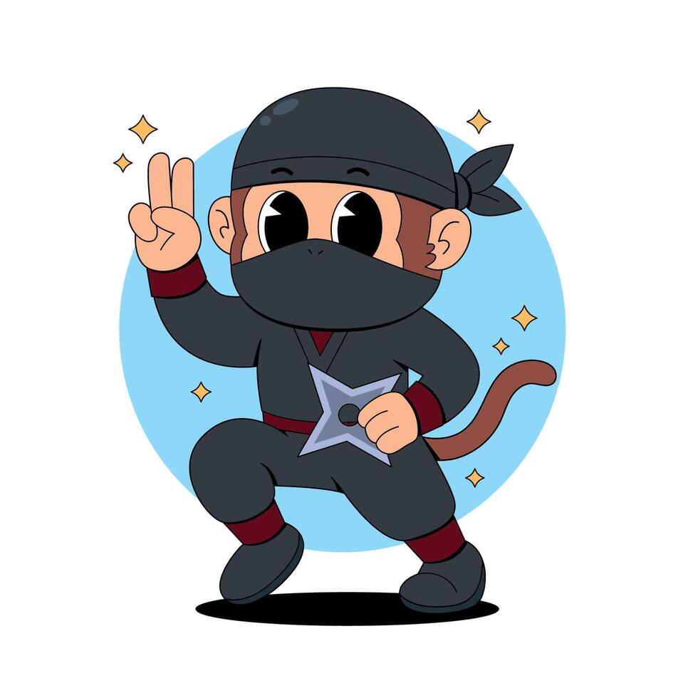 A cartoon monkey with a ninja hat and a peace sign vector