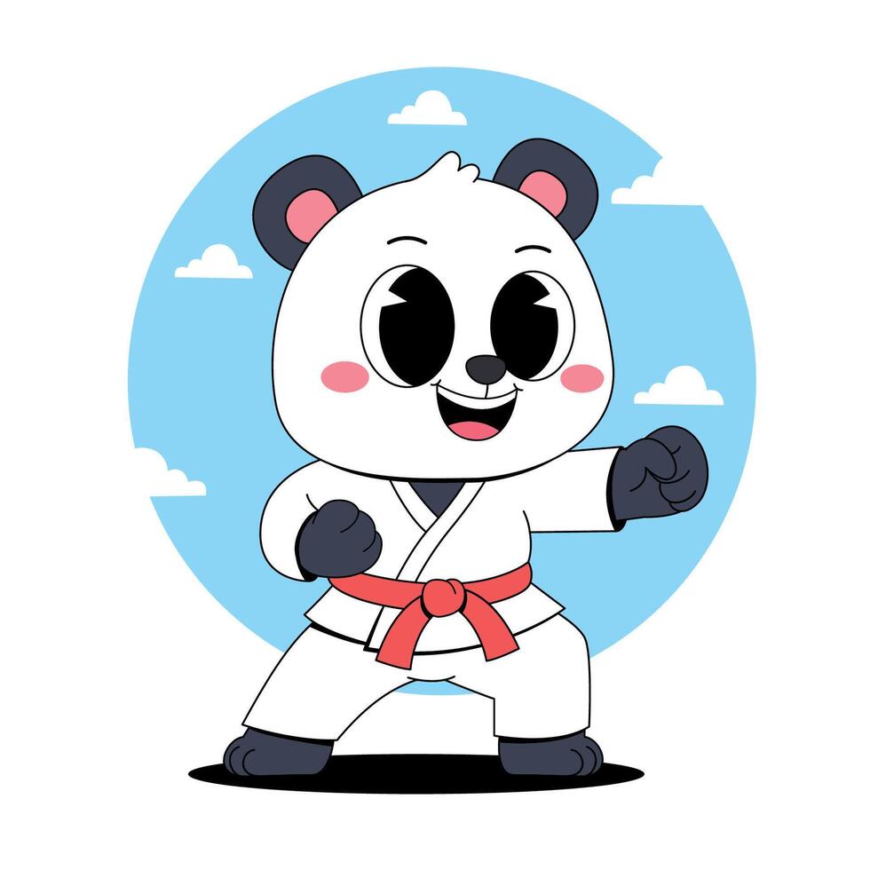 A cartoon panda in karate gear vector