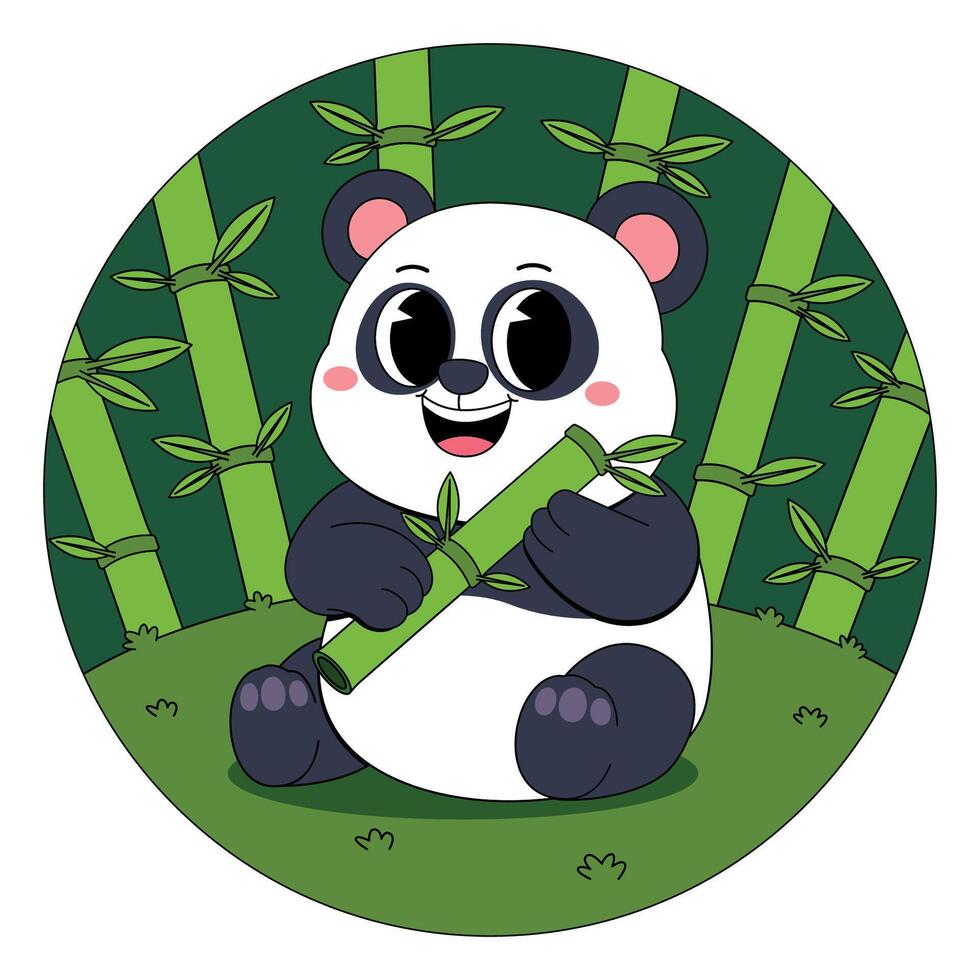 A cartoon panda bear sitting in the bamboo forest vector