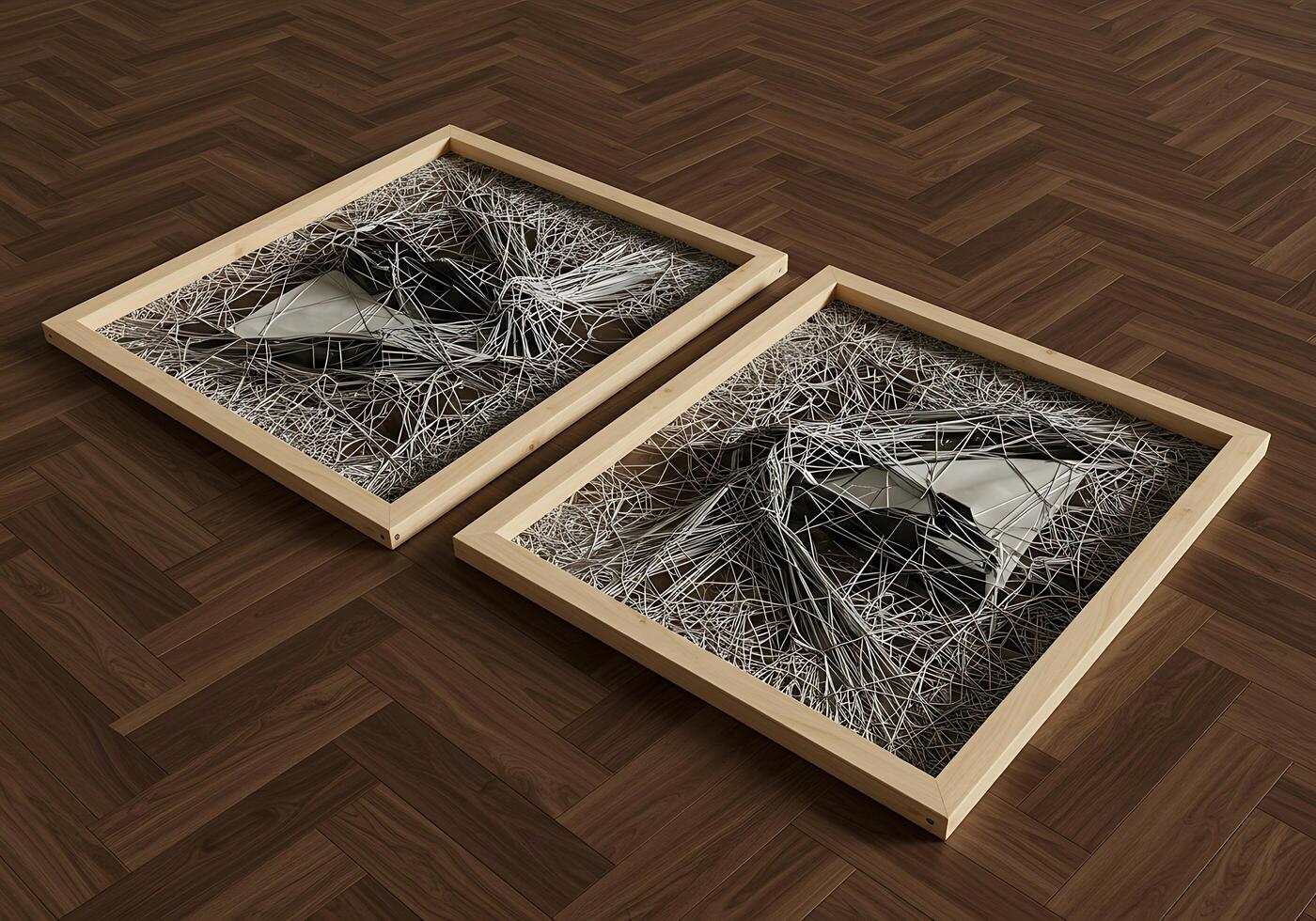 Two framed pictures of a bird and a bird nest photo