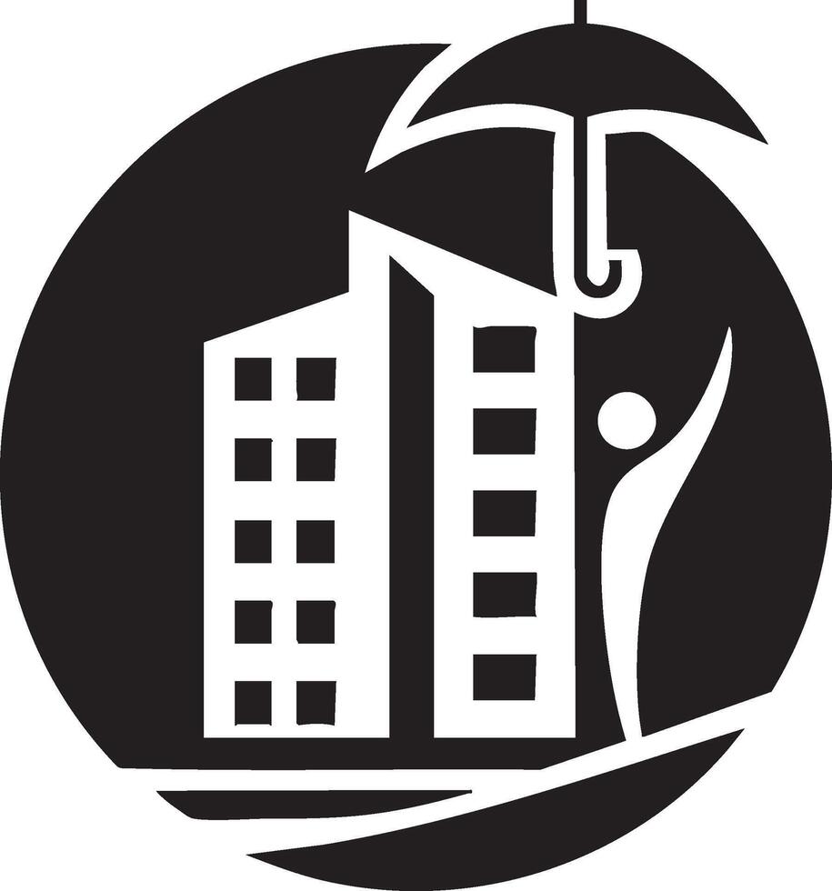 A black and white logo of a man holding an umbrella vector