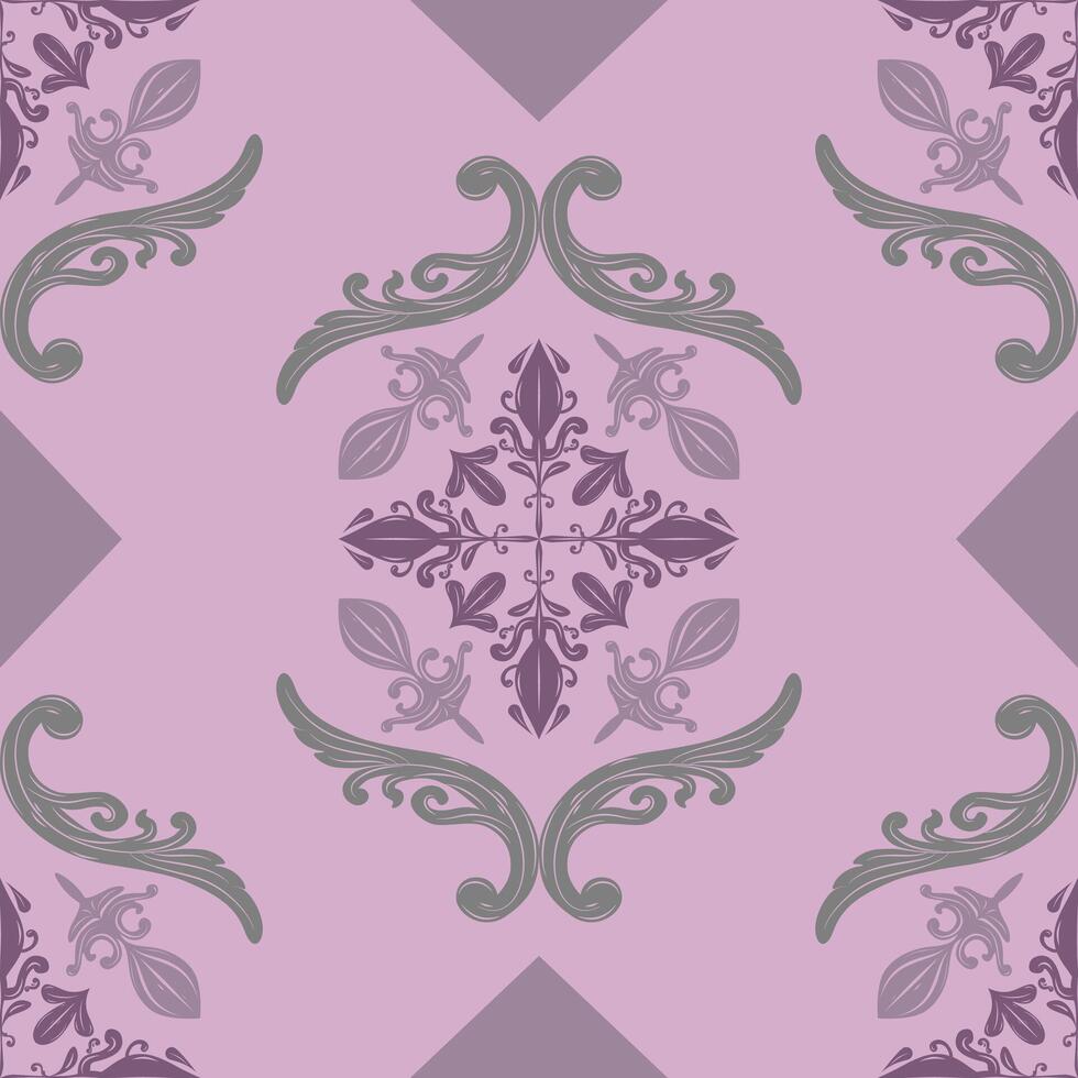 Renaissance Geometric Scroll Ornament Sensation Seamless Repeat Pattern with Pinkish Purple Grey Element Luxury Design Intricate Argyle Baroque Chess Combine for Floor Decoration Wallpaper Mosaic Tile vector