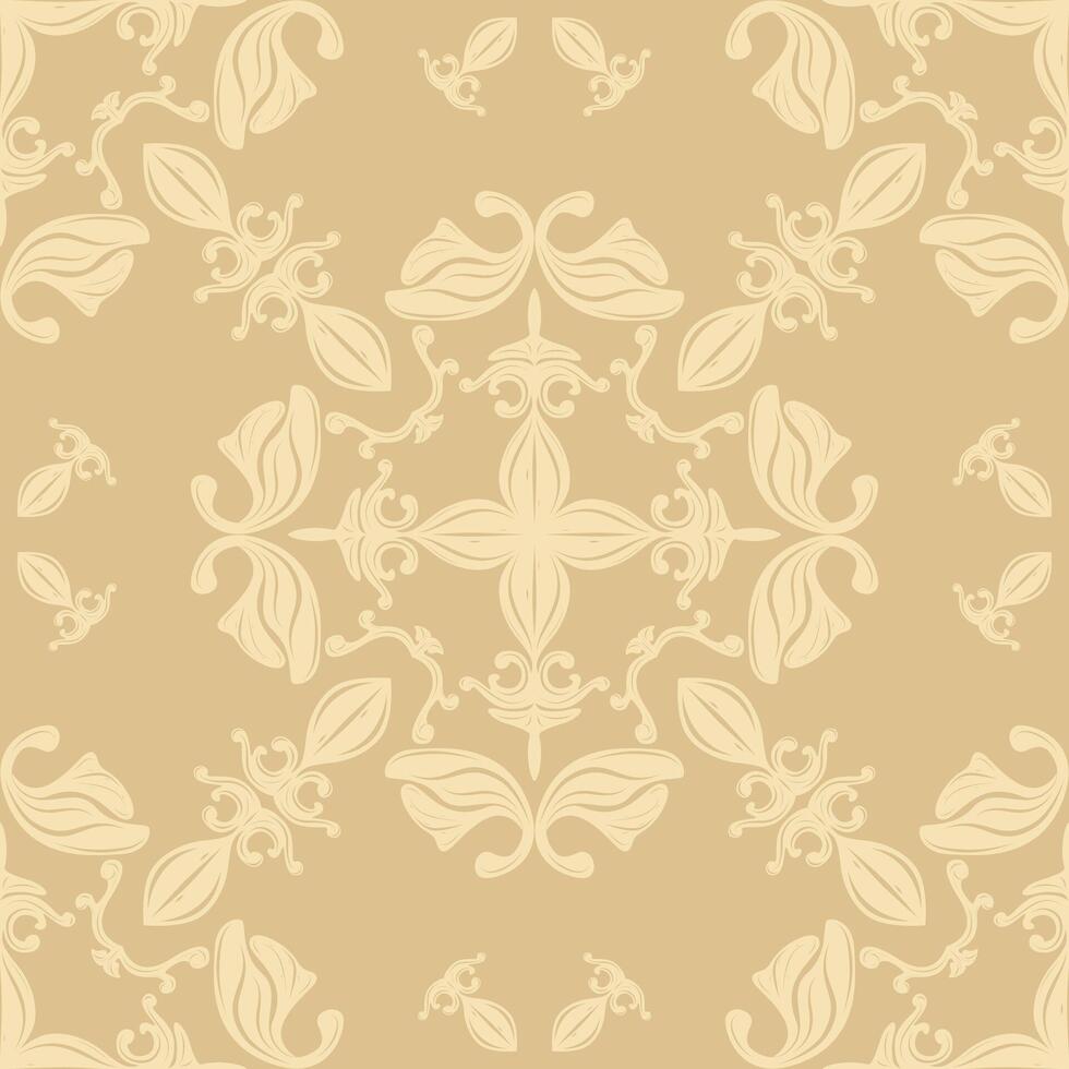 Elegance Glamorous Seamless Repeat Pattern with Luxury Detailed Fleur de lis Medieval Style with Gold Ornament On Light Brown Background. Noble Design for Wallpaper Carpet Curtain Bed Sheet Branding vector