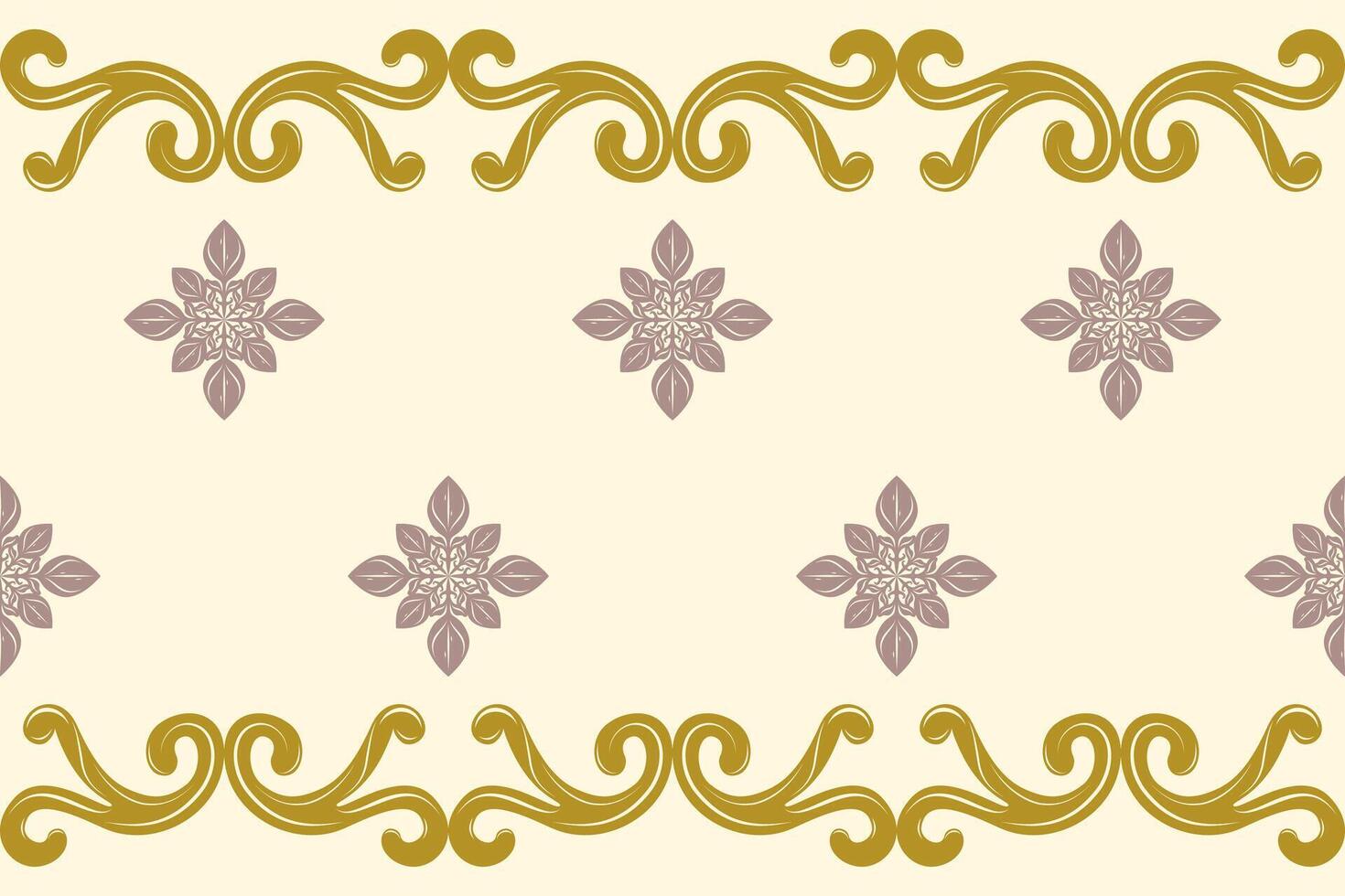 Traditional Thai Art Florals and Delicate Scroll Ornament Pattern. Elegance Flourish Oriental Gold Border Repeat Detailed Florals for Motif Apparel Costume Handicraft Attire Neck Lace Silk Ikat Frame vector